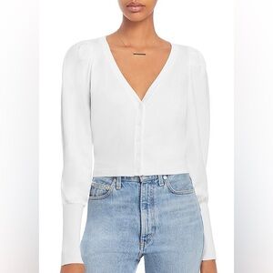 Aqua Puff Sleeve Cropped Cardigan in White (EUC)